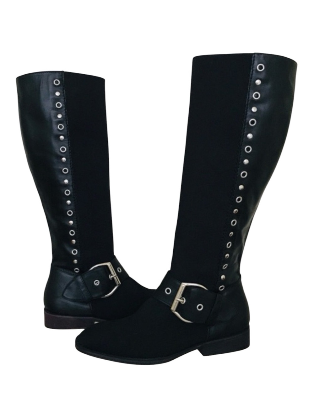 NWOB Donald J Pliner Gale Black Knee-High Riding Boots w Buckle Detail Sz 8